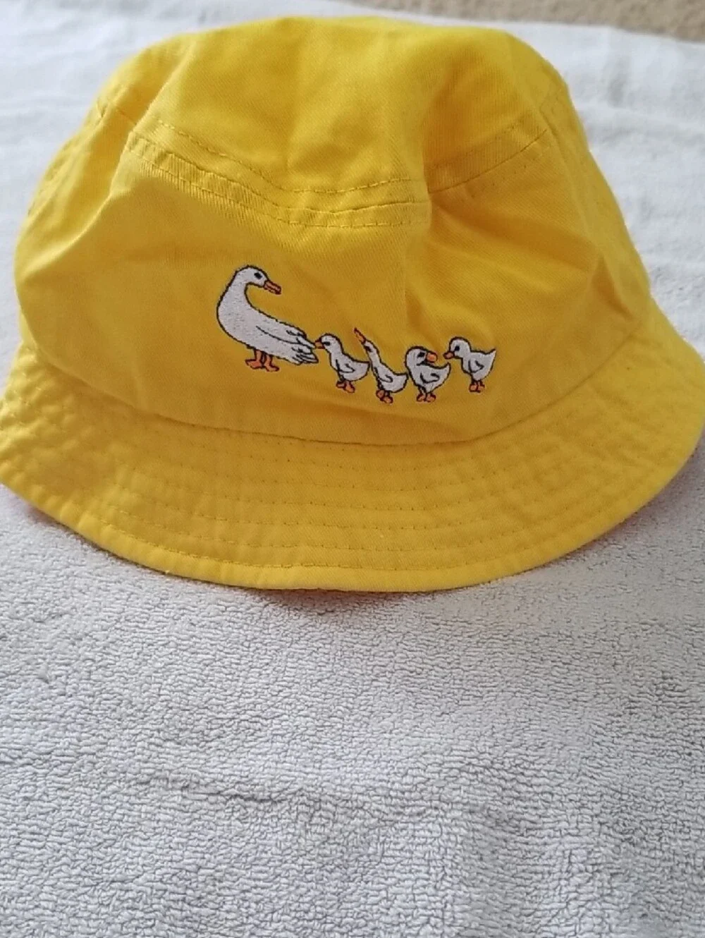 Baby/Toddler Yellow Bucket Hat with Embroidered Duck Family